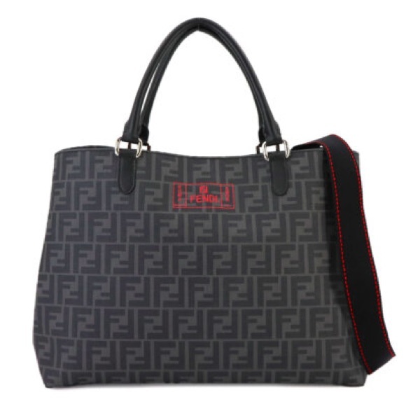 Fendi Charcoal and Black Logo Tote - Picture 1 of 10